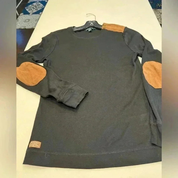 Lauren Ralph Lauren women’s black top w/faux suede elbow patches sz M - Picture 1 of 11